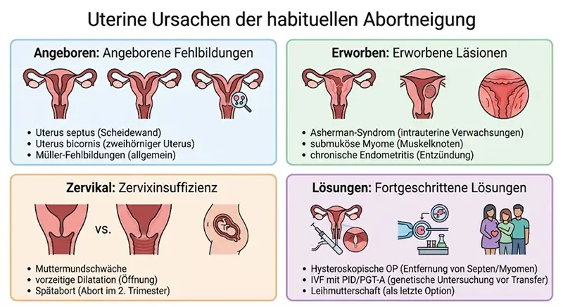 Infografik zu uterinen Ursachen von wiederholten Fehlgeburten und Behandlungsmethoden