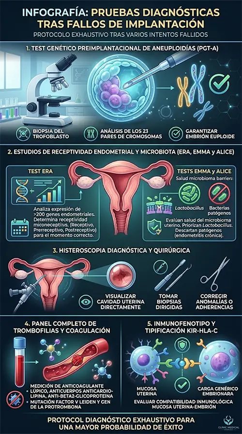 Infografía de Pruebas diagnósticas imprescindibles tras varios intentos fallidos