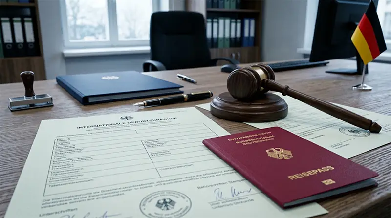 Dokumente zur Eintragung ins deutsche Geburtenregister nach Leihmutterschaft.