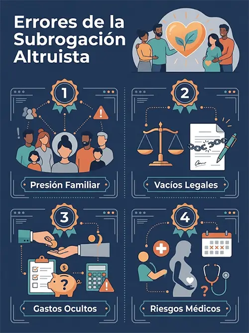 infografía explicativa con los errores más frecuentes en la subrogación altruista