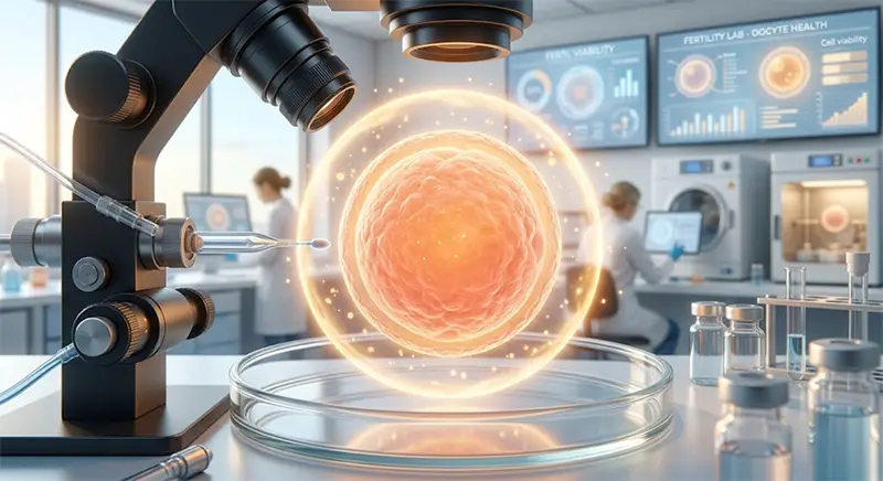Ilustración 3D de un óvulo humano sano en un laboratorio de fertilidad para un proceso de donación de óvulos