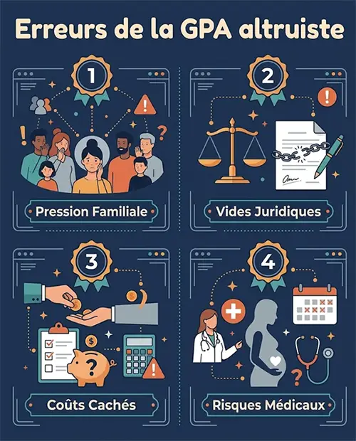infographie explicative sur les erreurs les plus fréquentes dans la gestation pour autrui altruiste