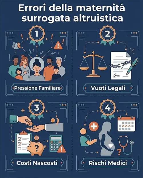infografica esplicativa con gli errori più frequenti nella surrogazione altruistica